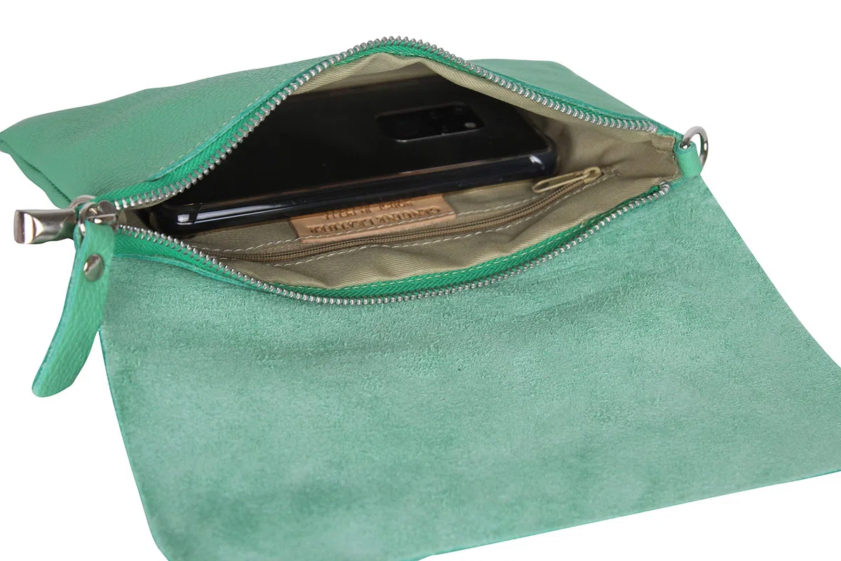 AmbraModa GLX11 - Borsa a tracolla da donna, in vera pelle, con tracolla rimovibile e regolabile, adatta per cellulari e tablet fino a 7 pollici,