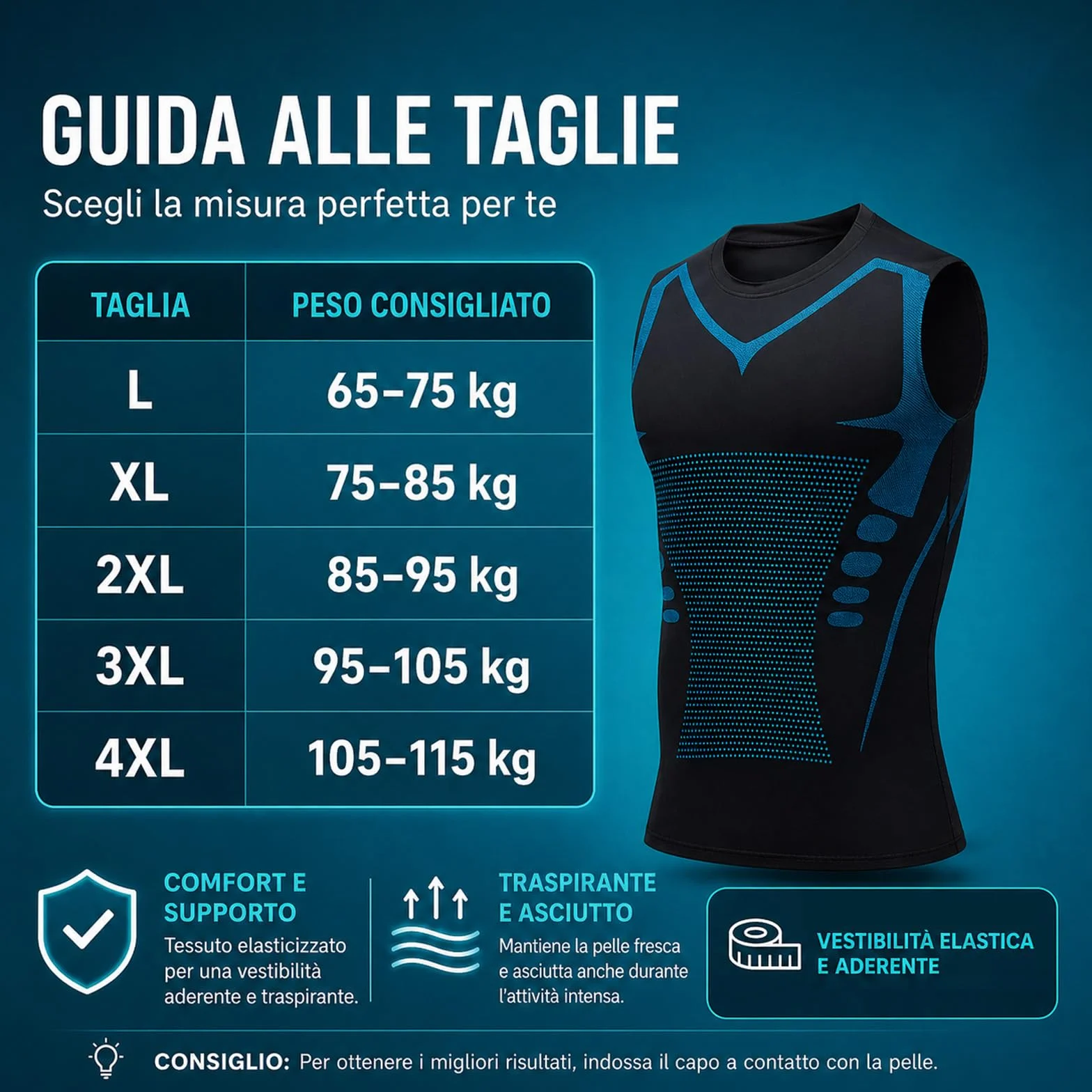 Reiteag Massefit Canotta Compressiva Modellante, Massefit Maglia, Leggero E Traspirante, Tessuto Elasticizzato, Ideale per L'atletica Leggera, La Corsa E L'allenamento Quotidiano