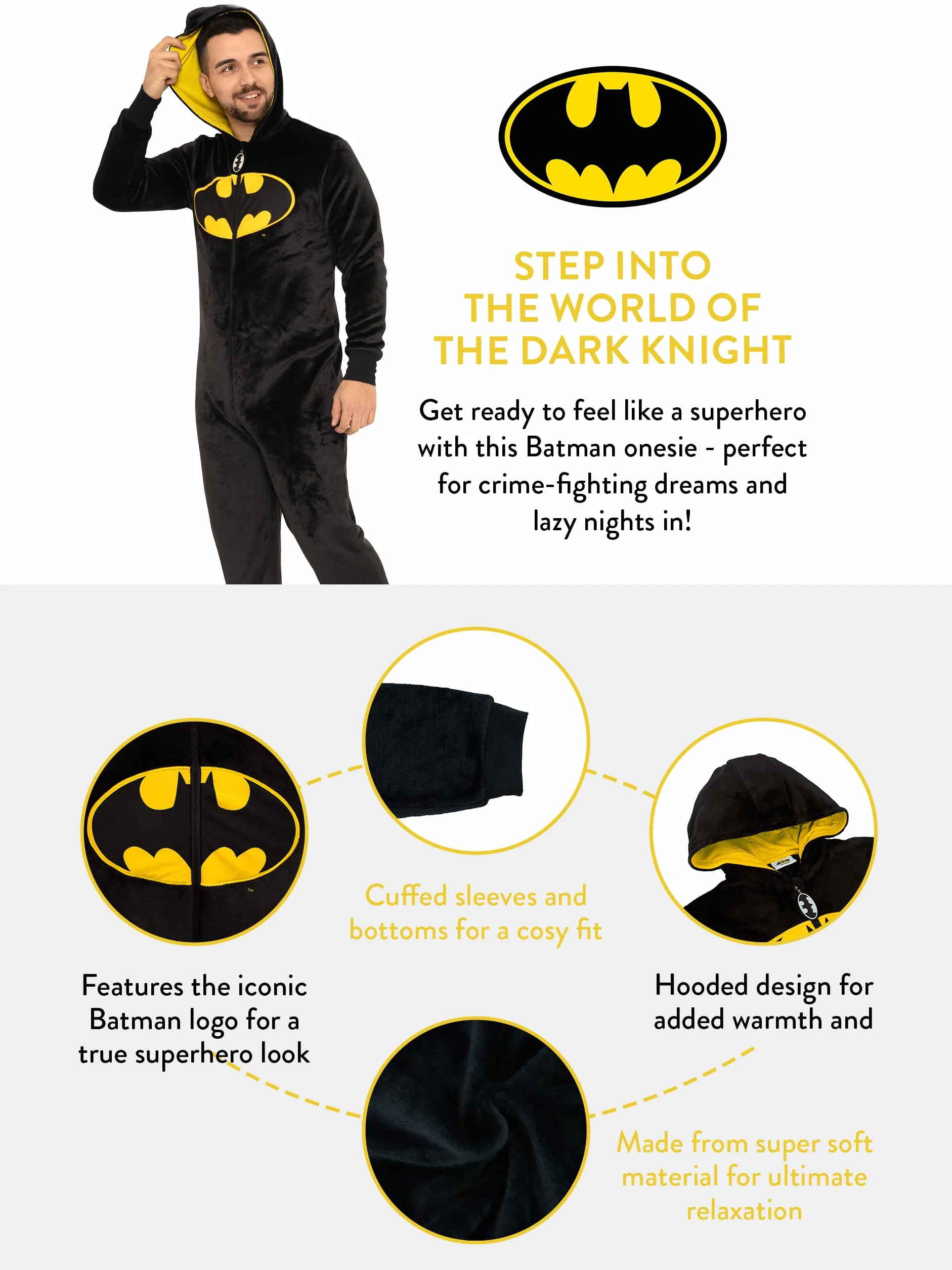Batman Tutine | DC Pigiami Interi Uomo | Costume Uomo Intero