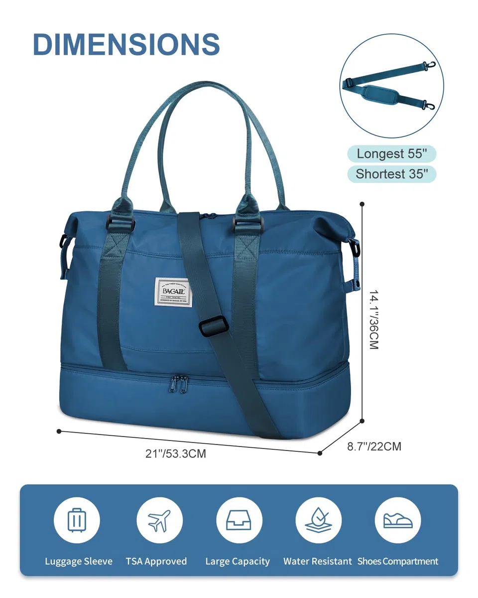 BAGAIL Borsone da Viaggio - Borsa per Weekend e Pernottamento da Palestra Bagaglio a Mano con Tasca Impermeabile, Borsa per Mamma per Travaglio e Parto, Extra Large