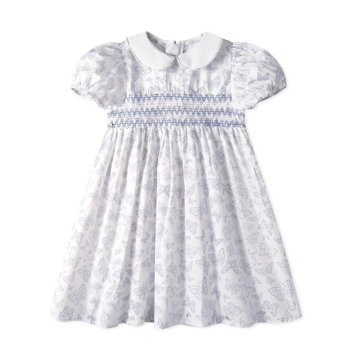Miipat Vestito in Cotone per Bambina con Motivi Floreali Smockati, Vestito Estivi Vintage Bambine Maniche a Sbuffo e Colletto Peter Pan Abito Casual per Ragazze