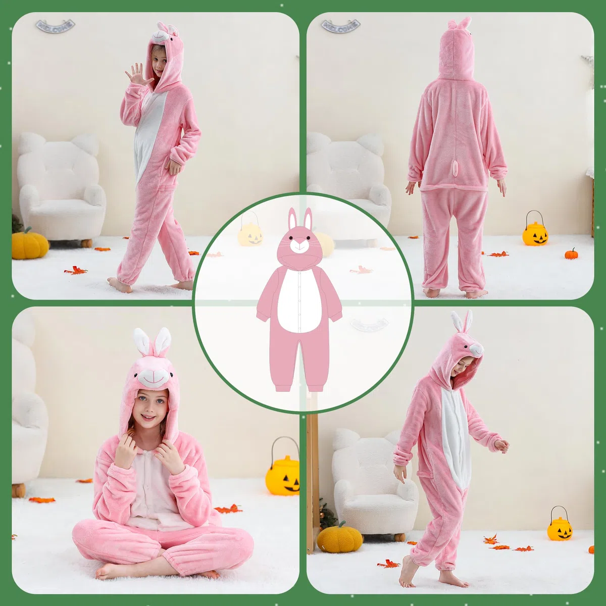 HAHASHOW Pigiama Bambini Tuta Onesie Bambina Onesie con Capucha in Morbido Ragazze Ragazzi Cartone Animato Animali Costumi Cosplay Carnevale Halloween 3-12 Anni