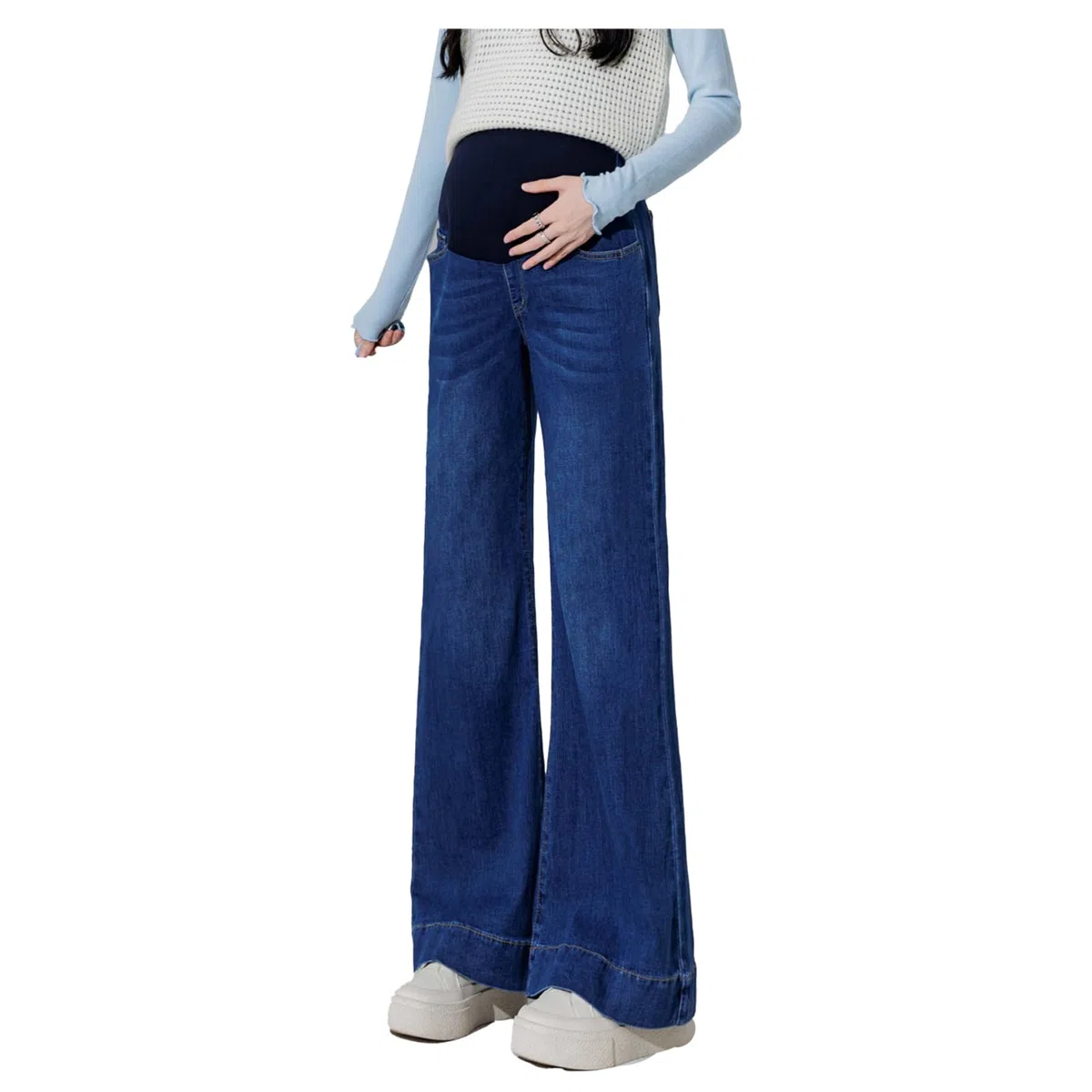 Jeans in gravidanza Bootcut con vita regolabile – Eleganti pantaloni in denim con tasche per donne fino a 175 cm – Jeans stretch Bootcut per donne incinte