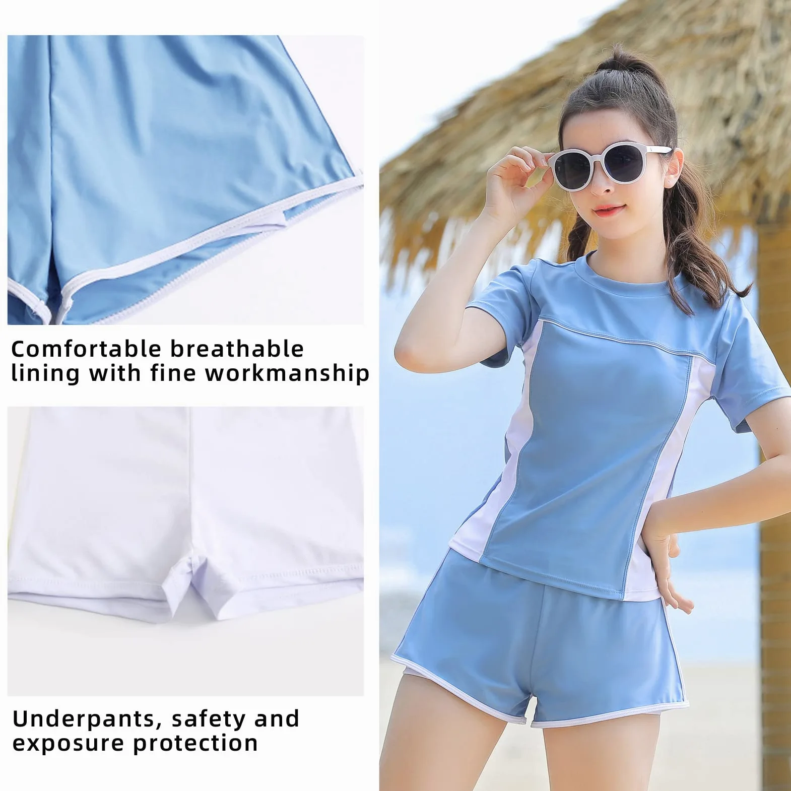 MEILONGER Ragazze Costumi da Bagno, Bambini 2 Pezzi in Guardia di Cenere Insieme di Nuoto Costume da Bagno Costume da Spiaggia Pantaloncini veloci Nuoto Asciutto Dimensioni 6-7,8,10-12,14-16