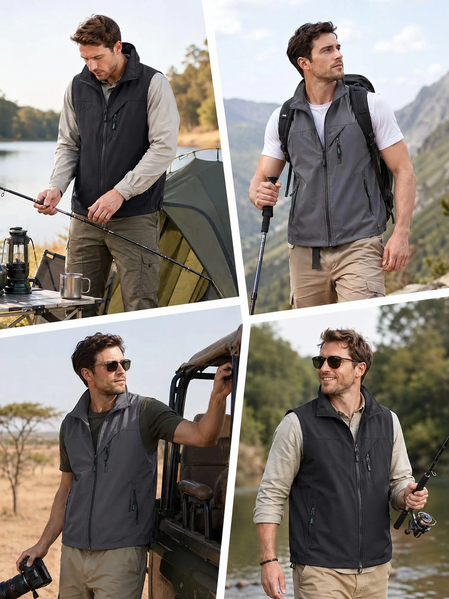 Uomo Gilet Sportivo da Caccia Leggero Gilet da Pesca Asciugatura Rapida Gilet da Lavoro Traspirante Giubbotti Senza Maniche Smanicata da Fotografia