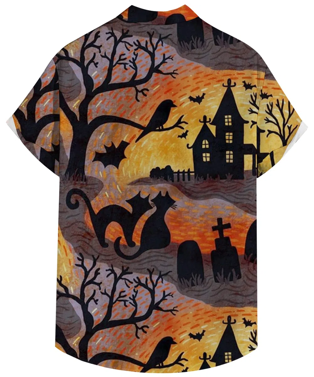 Deer Lady 2025 Halloween Button Down Camicie per gli uomini Divertenti Zucche Hawaiian Manica Corta Casual Bowling Shirt