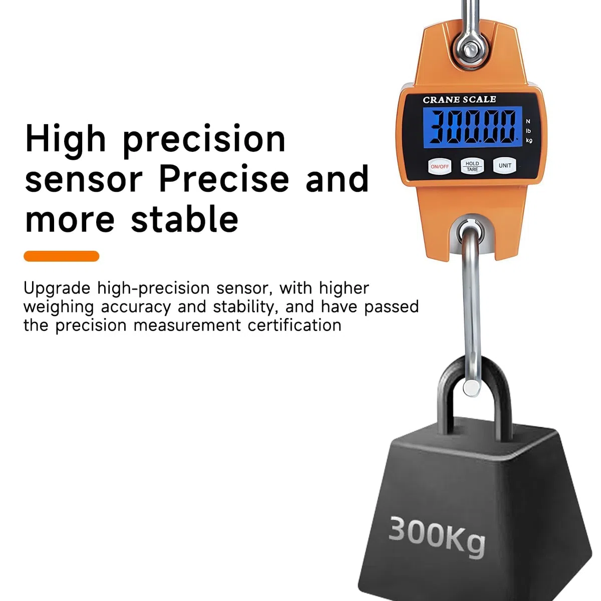 Qumox Bilancia Digitale a Gancio 300kg, Portatile con Custodia in Alluminio, Display Retroilluminato, Gancio a S, per Agricoltura, Caccia, Pesca, Viaggio, Esterno (Arancione)