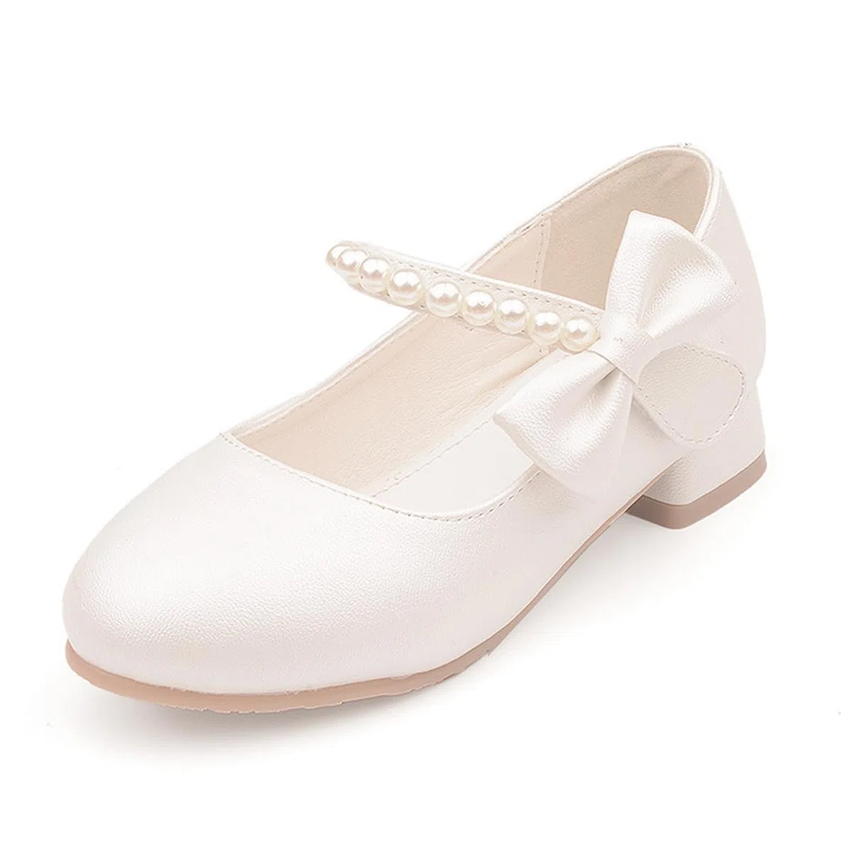 Scarpe da Principessa per Ragazze Perle Papillon Scarpe Eleganti Mary Jane Bambina con Tacco per Matrimoni e Feste