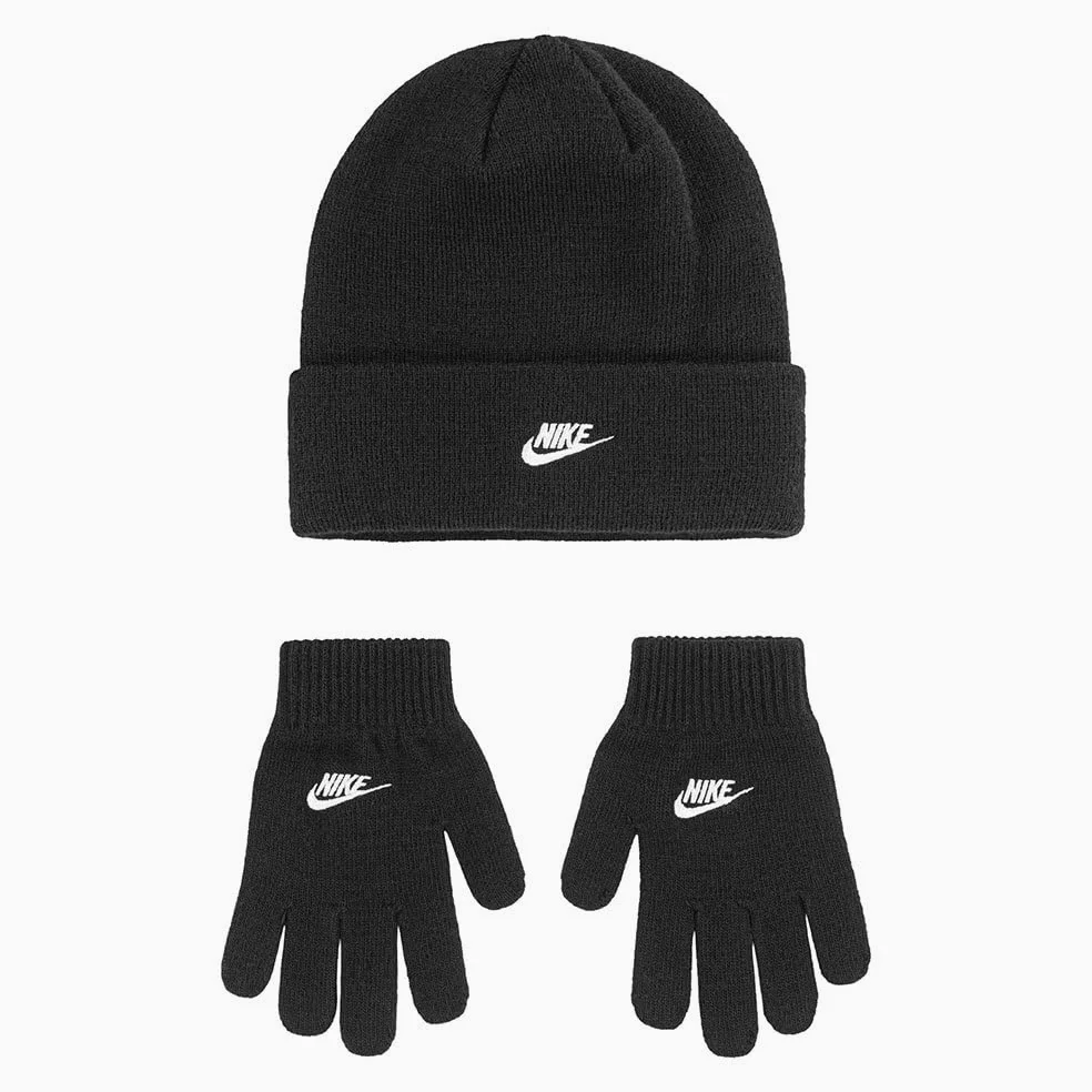 NIKE -Set Composto da Cappellino di Lana E Guanti -Cappellino con Risvolto E Logo Guanti con Logo