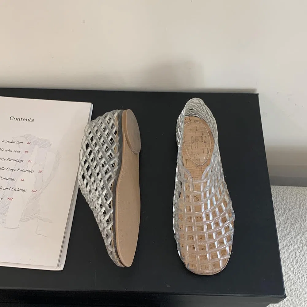 Donna Jelly Flats Moda Slip-on Flats Punta Quadrata Spiaggia Jelly Scarpe Leggero Casual Sandali Piatti Traspirante per Viaggi All'aperto