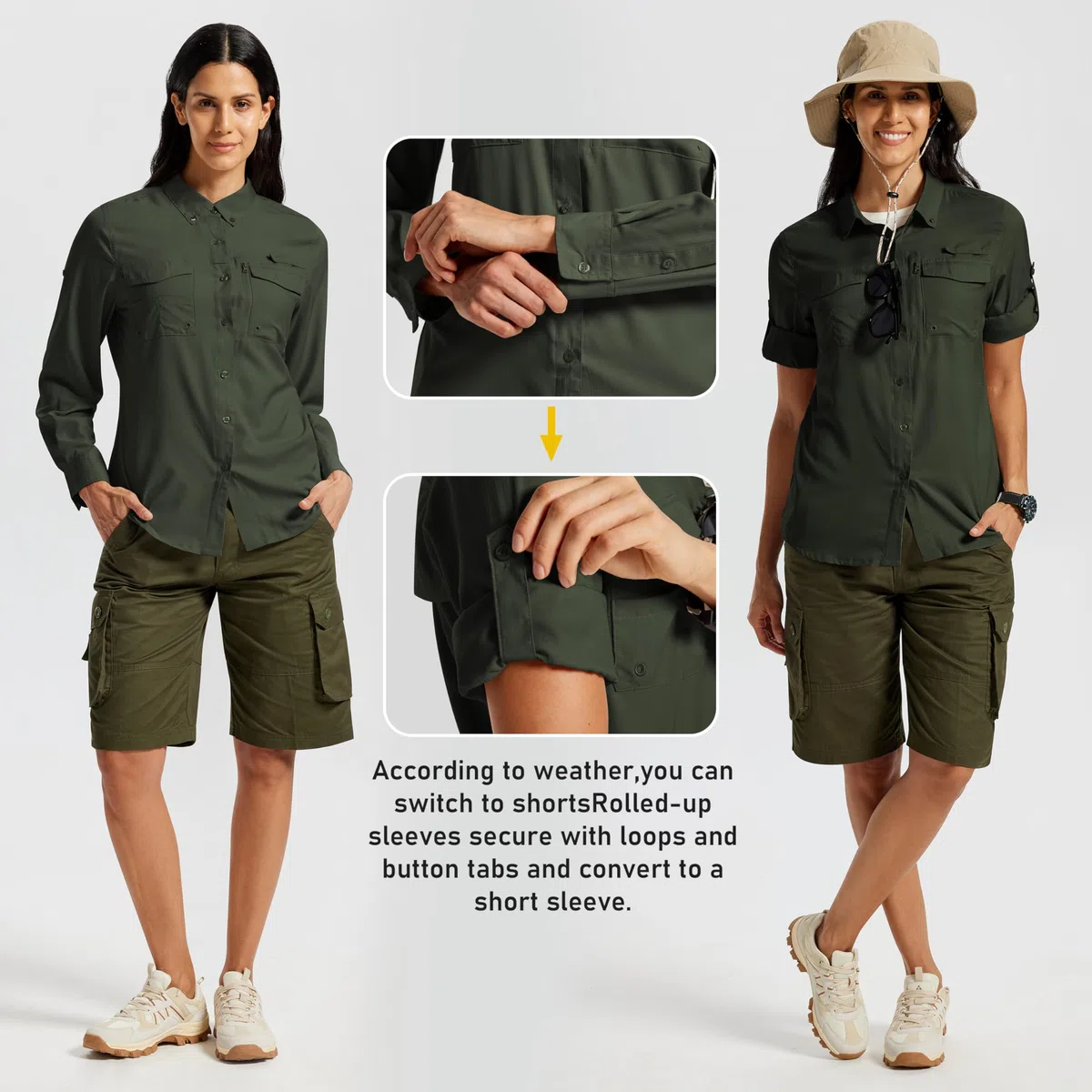 MoFiz Camicia Trekking Donna Maniche Lunghe Bluse Sportiva UPF50+ Button Down Camicia