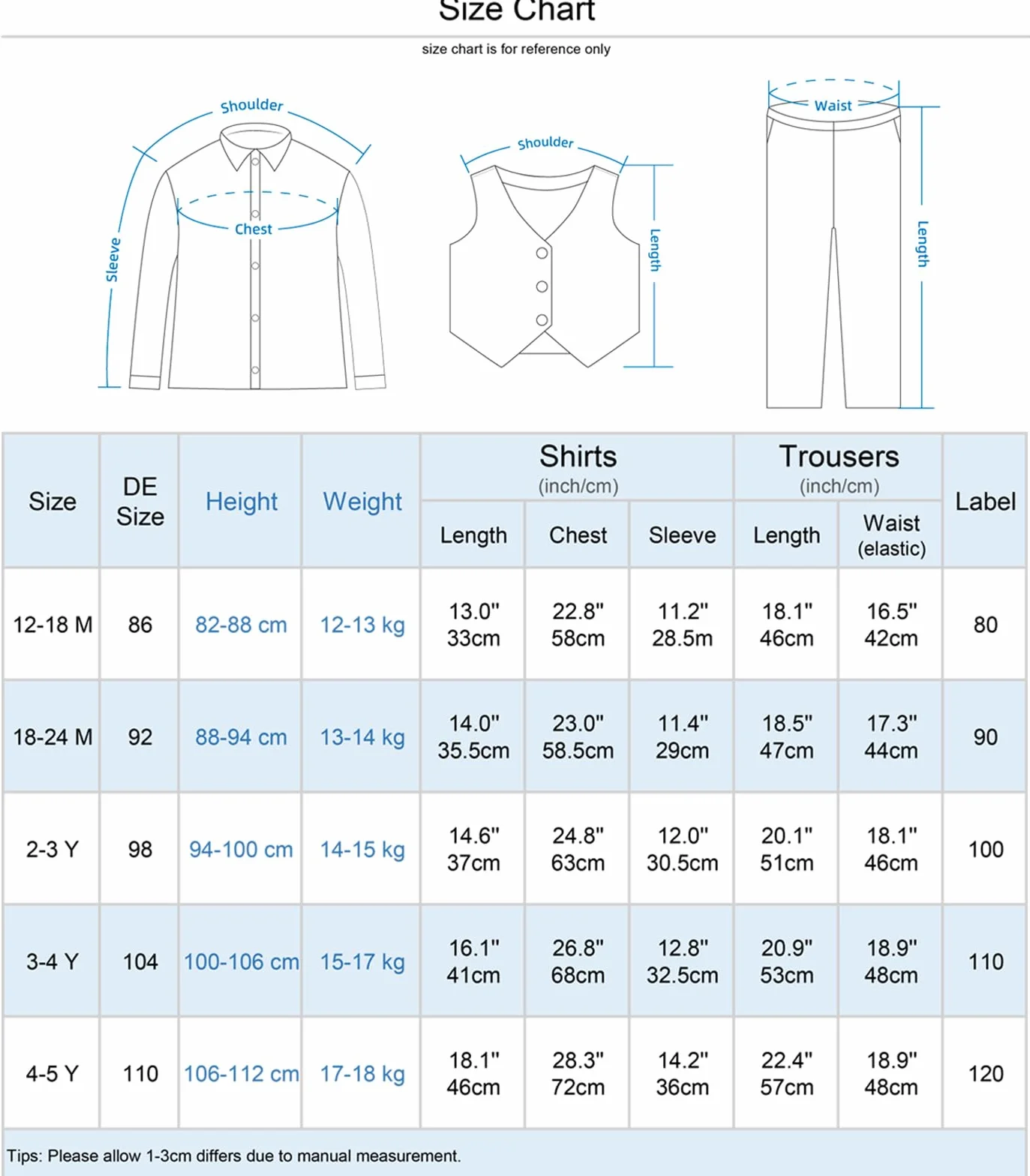 mintgreen Bambino Ragazzi Set di Abiti da Uomo Camicia a Maniche Lunghe con Papillon + Gilet + Pantaloni, 1-4 Anni