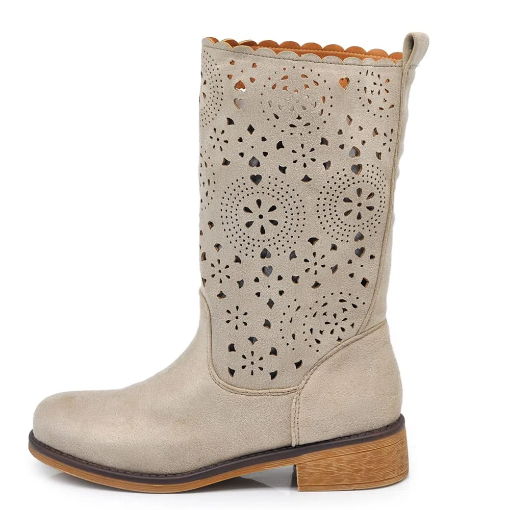 IF Fashion Scarpe da Donna Stivali Primaverili Estivi Traforati Al Polpaccio Biker Fibbie Anfibi LY70-1