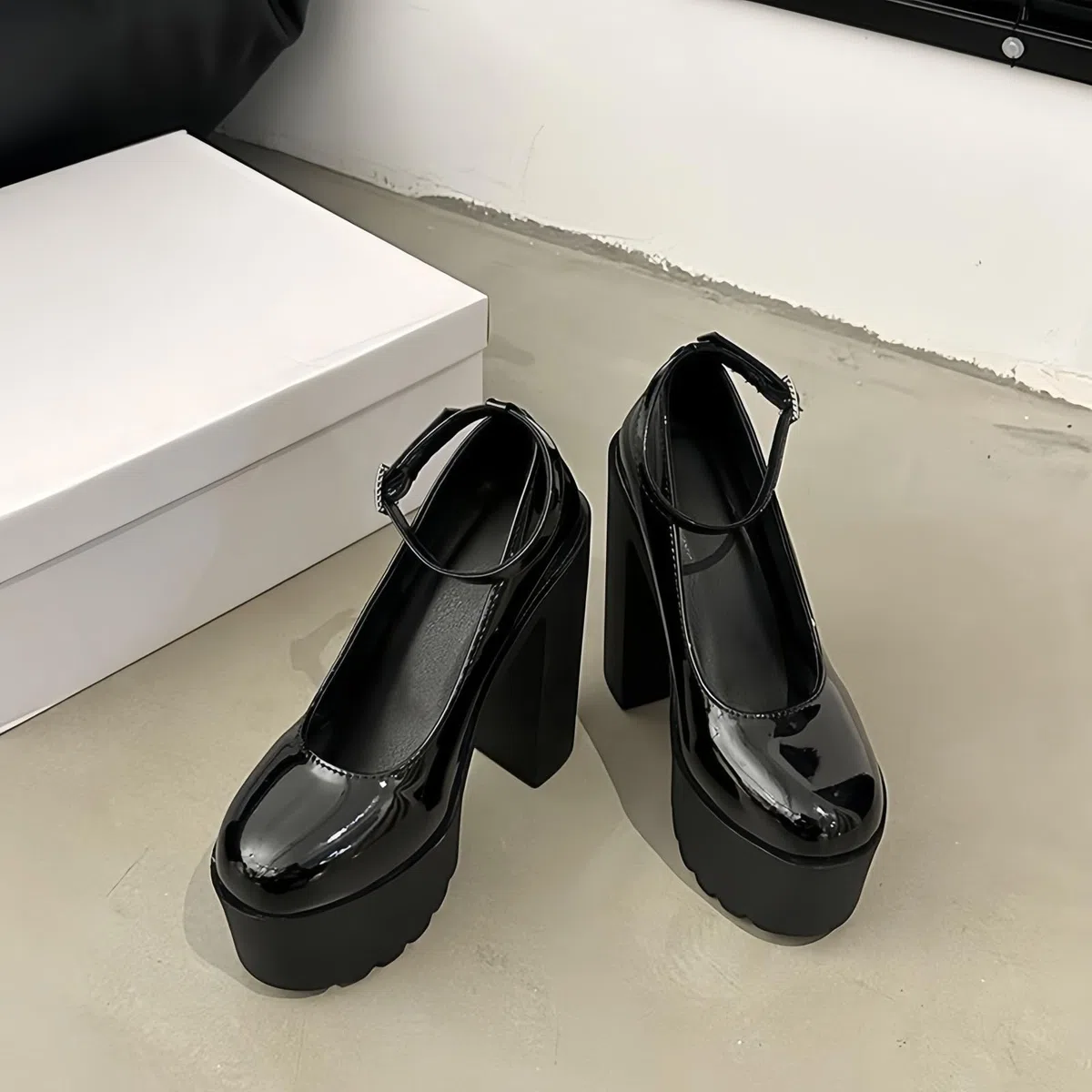 Donna Kawaii Tacco Alto Blocco Mary Jane Rockabilly Pompe con Arco Pizzo Perla Piattaforma Tacco Grosso Carino Scarpe Dolci