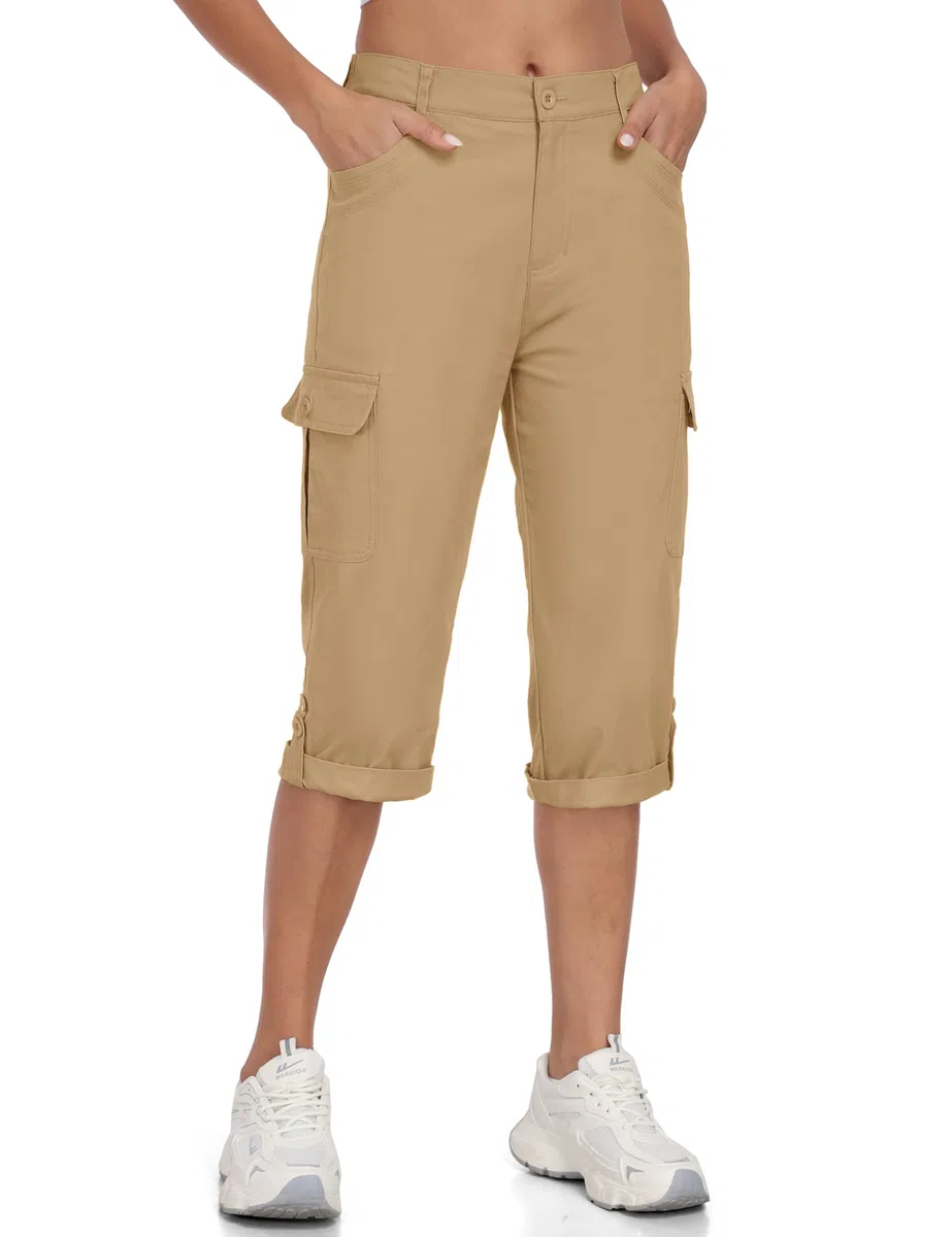 MoFiz Pantaloni Trekking Cargo Donna Cotone Estivi Pantaloni Montagna Shorts Sportivo Leggero Escursionismo con Tasche