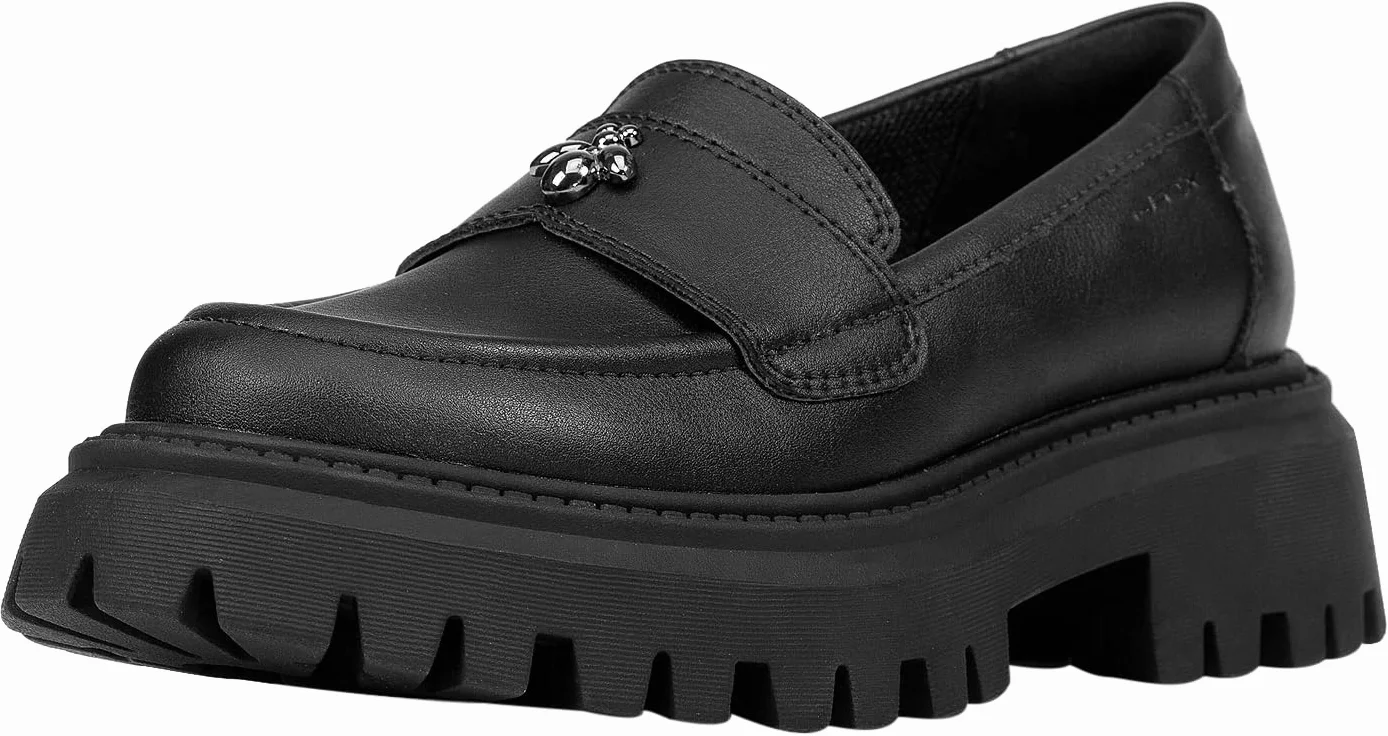 Geox Girl's J Maquinnens E Moccasin, Nero, 8 UK