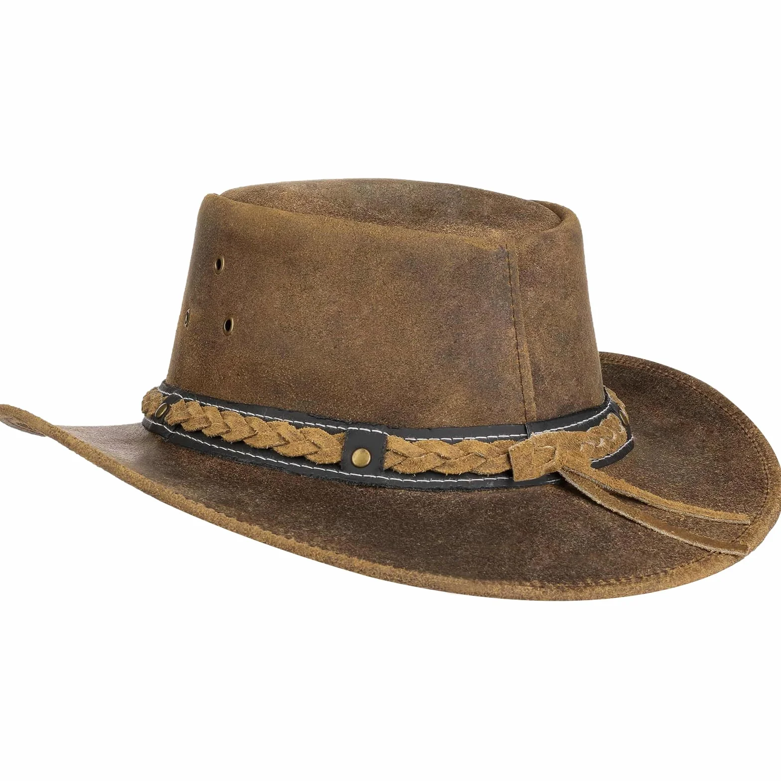 Pamposh Cowboy Cappello per Uomo e Donna-Premium Pelle Australiano Cappello-Fatto a Mano Leggero Western-Modellabile Tesa Larga Cowgirl