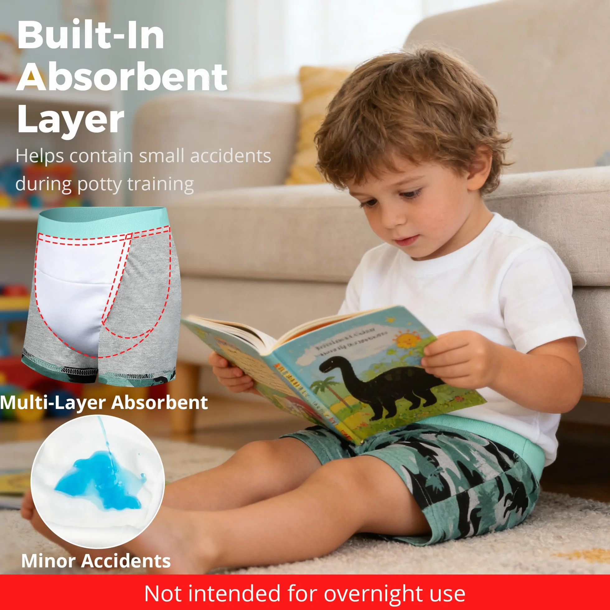 BIG ELEPHANT Set da 6 Mutandine per Apprendimento al Vasino Bambini – 100% Cotone, Mutande Training Lavabili Stile Boxer per Bambini e Bambine