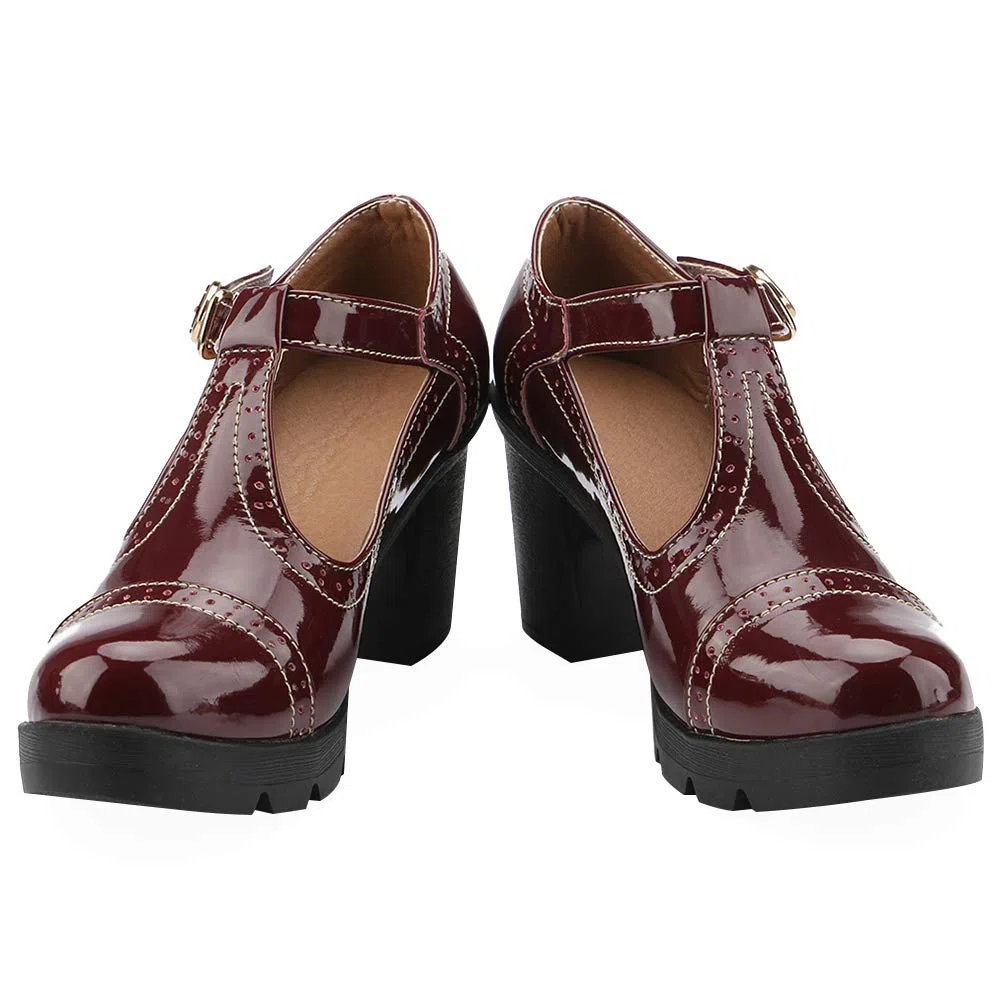ANUFER Donna Medio Tacco a Blocco T-Cinghia Brogues Pumps Mary Janes Uniforme Ufficio Scarpe da Sera