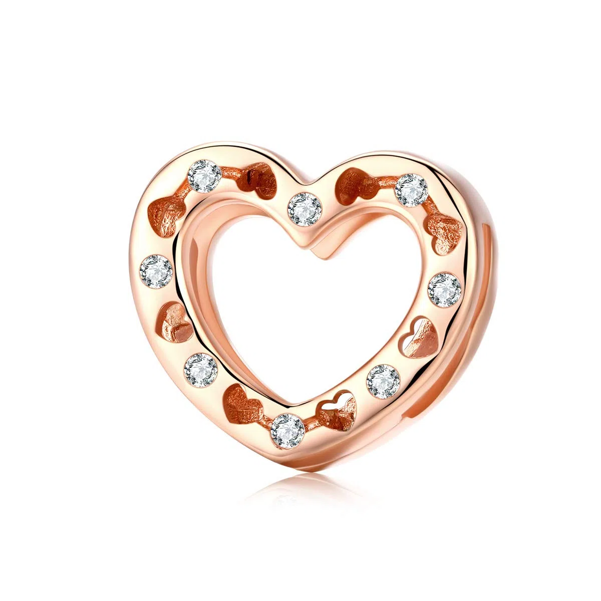 NewL - Ciondolo a forma di cuore in vero argento Sterling 925, per donne originali, per braccialetti con riflessi e ragazze, in oro rosa