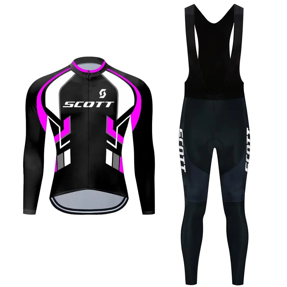 Set di abbigliamento da ciclismo da uomo, maglia a maniche lunghe con 3 tasche posteriori, pantaloni da ciclismo imbottiti 3D traspiranti