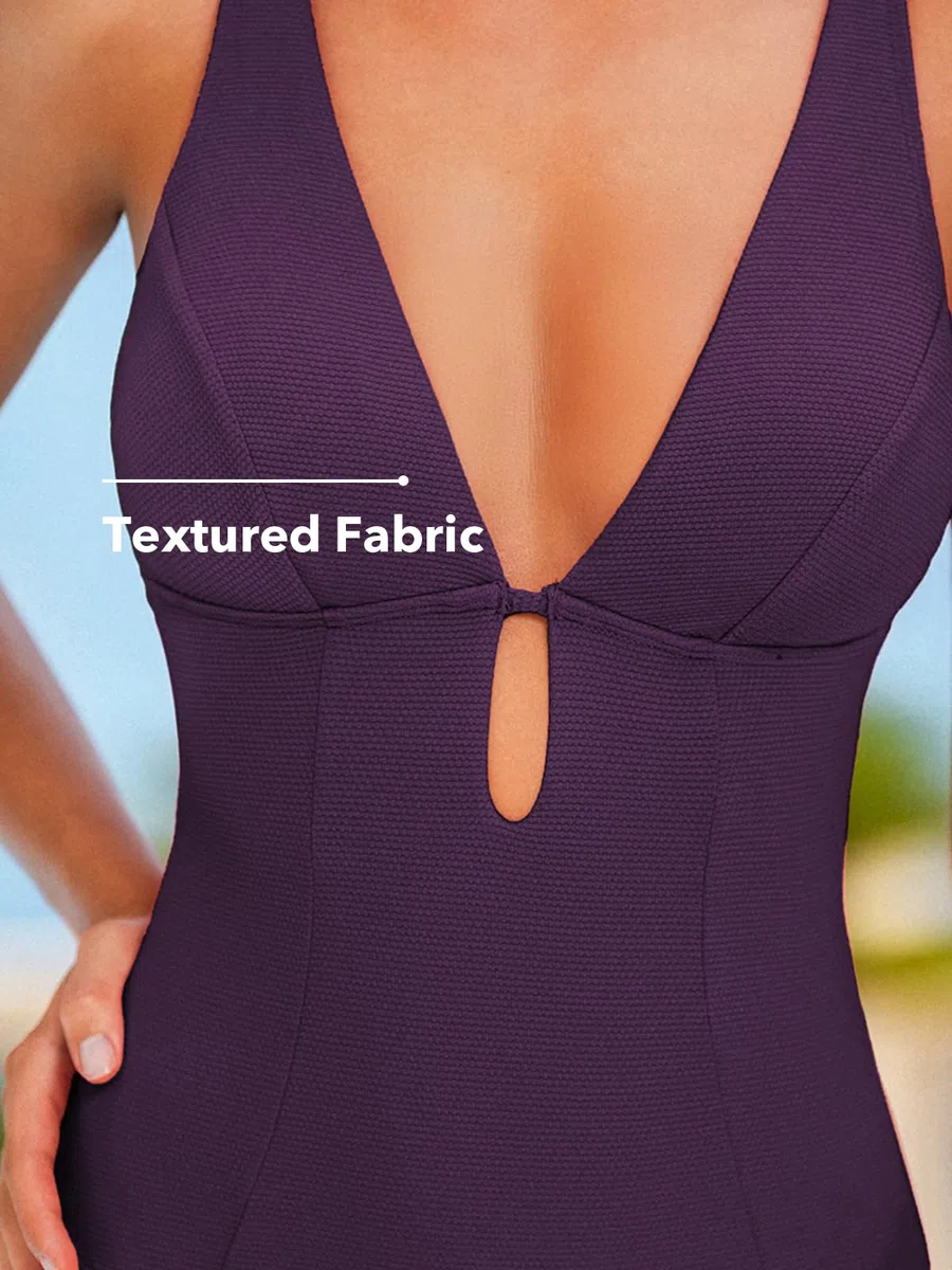 CUPSHE Costume da bagno intero da donna, con scollo a V profondo, oblò e anello, testurizzato