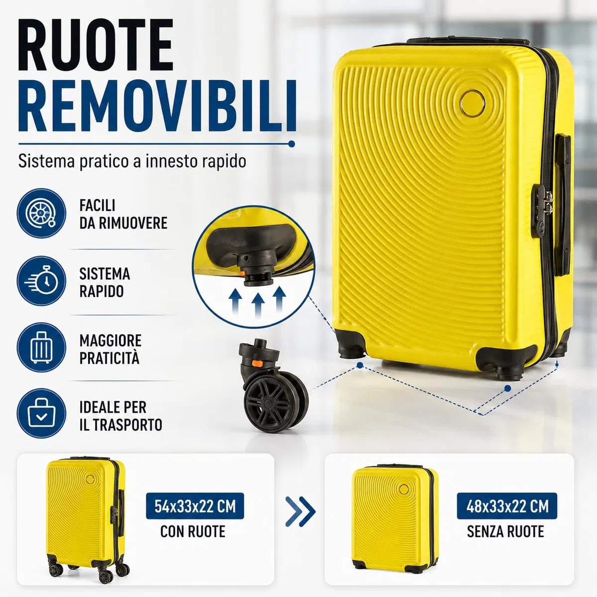 IlGruppone Trolley Bagaglio Mano Rigido 54x33x22 Piccolo Ultraleggero Valigia In Abs Con 4 Ruote Rimovibili Manico Chiusura Di Sicurezza Per Compagnie Low Cost Economy Zaino Da Viaggio - Lilla