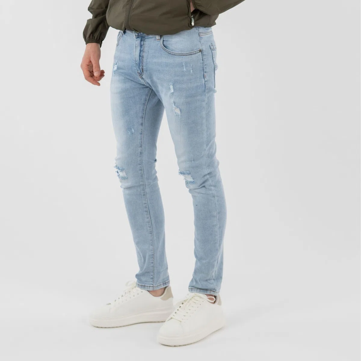 TONY BACKER - Jeans Uomo Slim Fit Elasticizzati, Jeans Uomo Strappati, Stile Urban Casual in Denim, Blu Grigio Celeste, vestibilità Aderente, Taglie 42-52 Art. S250
