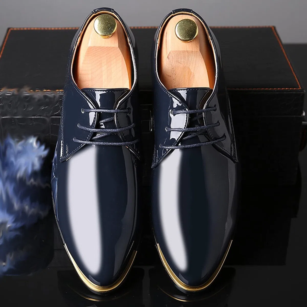Oxford - Scarpe da uomo in pelle, per business, classiche, in pelle, leggere, con lacci, eleganti e larghe, in vernice
