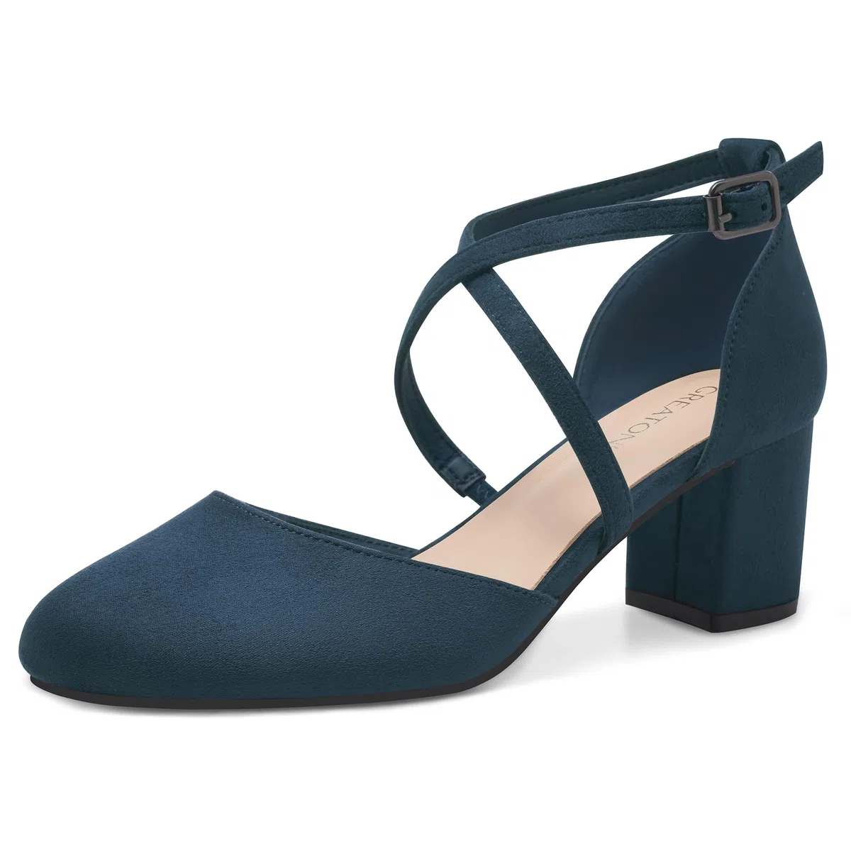 Greatonu Scarpe col Tacco Donna Eleganti Decollete a Cinturini Incrociati Punta Chiusa Sandali con Tacco da Sposa Decolte Tacco Medio Largo