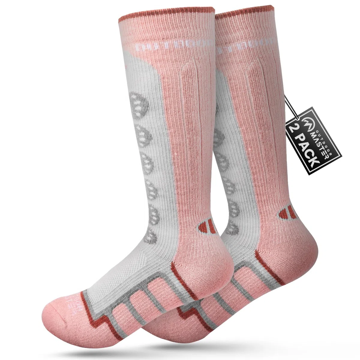 OutdoorMaster Calzini da Sci per Bambini, Confezione da 2 Calzini Termici a Compressione Invernale in Lana Merino con Ragazzi e Ragazze, Polsino Antiscivolo sopra Il Polpaccio per Sci, Snowboard