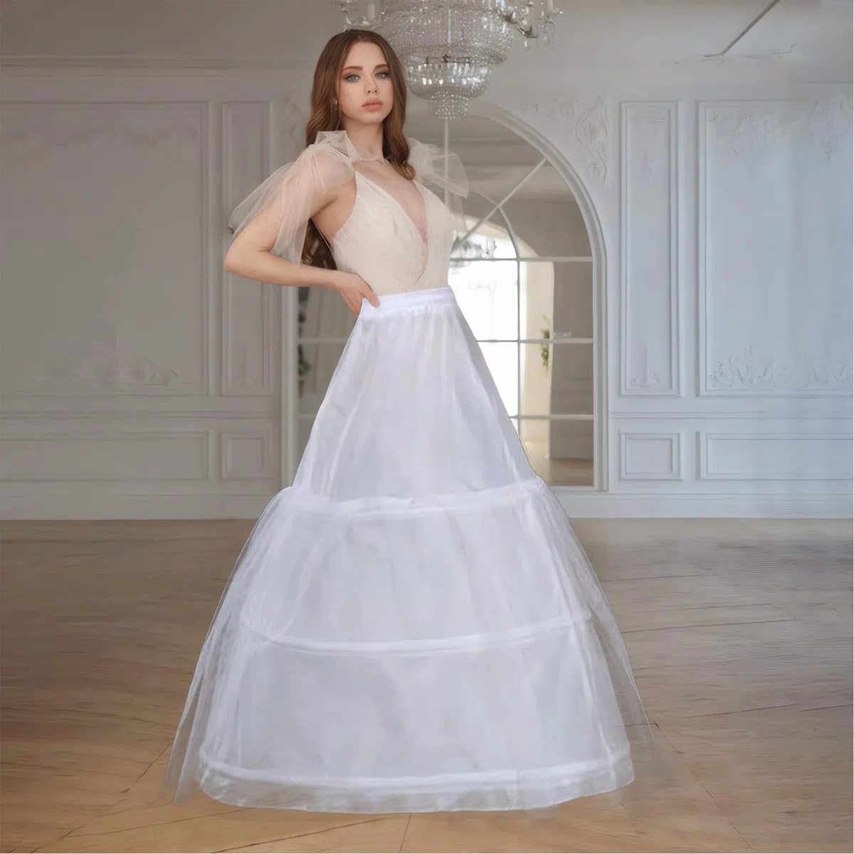 Abito Sposa Sottoveste Gonna, 3 Cerchio Crinolina Cerchi Sottogonna, Donne 3 Cerchi Sottoveste Regolabile, Vintage, Sottogonna per Abito da Sposa Abito da Ballo, Bianca