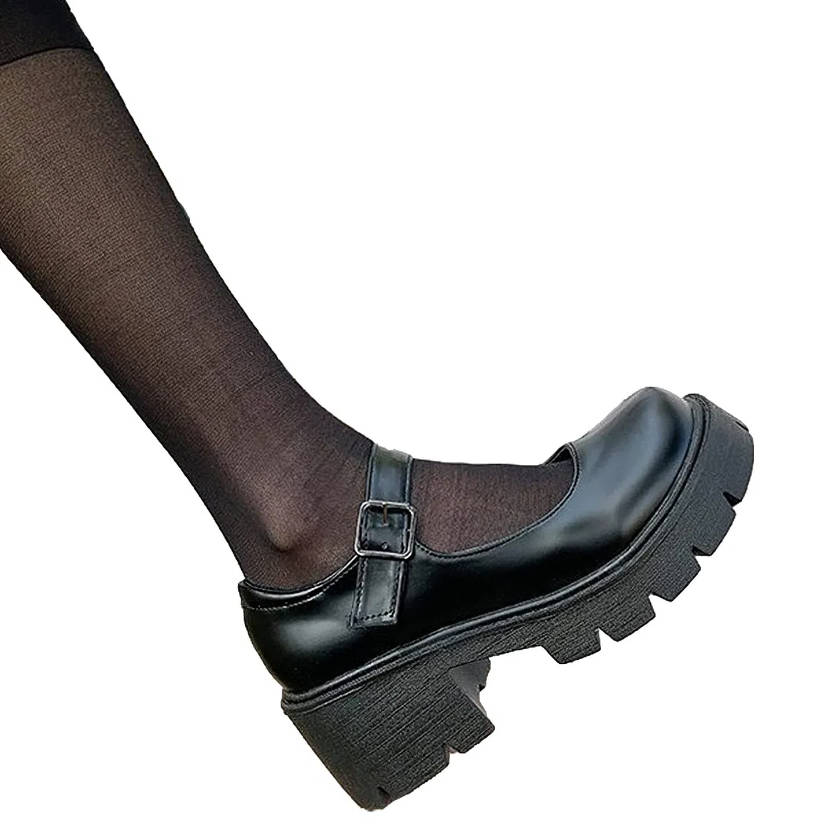 rismart Donna Mary Jane Piattaforma Punta Tonda Tacco Grosso Cinturino Caviglia Scarpe Lolita