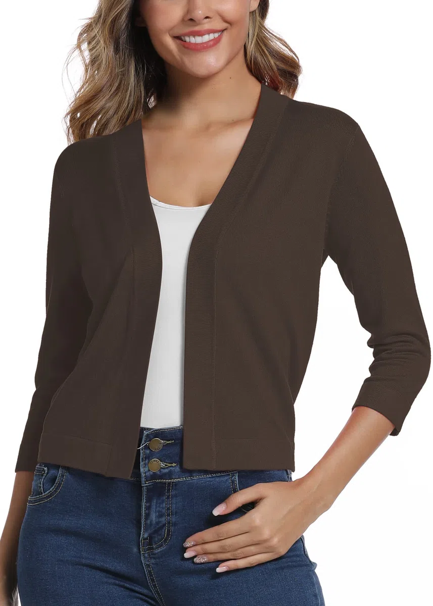 EXCHIC Donna Elegante 3/4 Maniche Bolero Cardigan Corto Open Front Maglioni Coprispalle