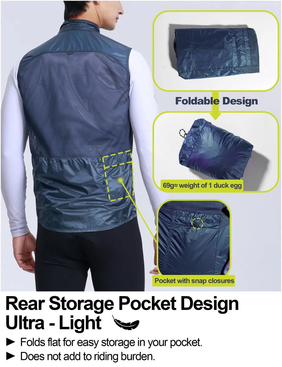 INBIKE Gilet da Ciclismo Leggero Uomo Impermeabile Antivento con Rete Traspirante Ripiegabile, con Taschino Posteriore e Riflettenti, per Corsa e Outdoor