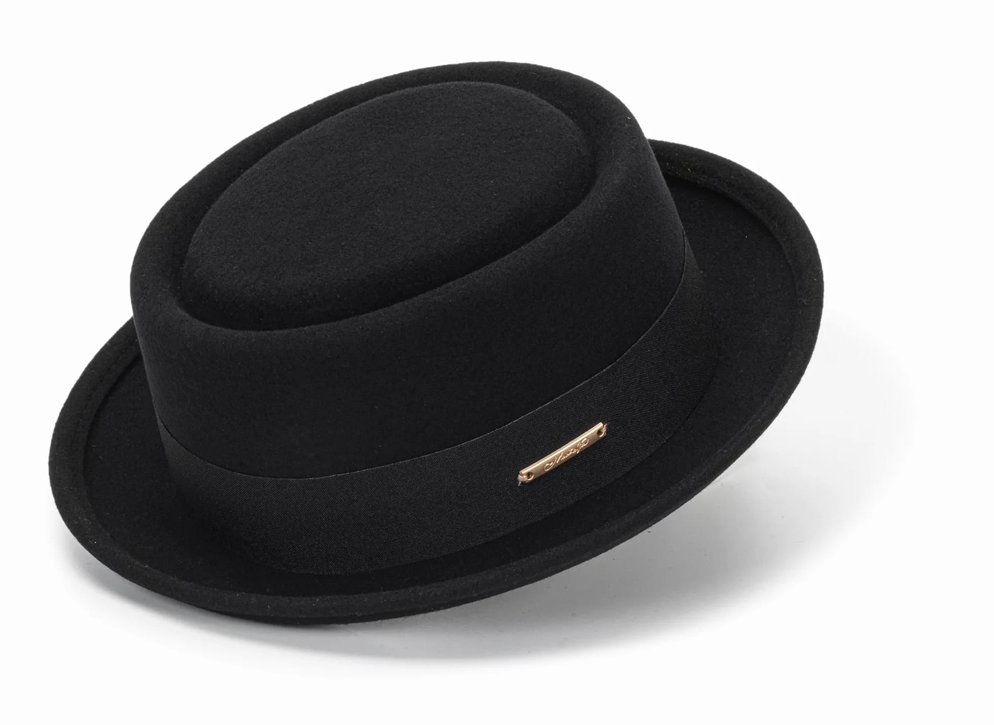 Cappello a bombetta da uomo con parte superiore piatta, in lana, stile vintage Porkpie