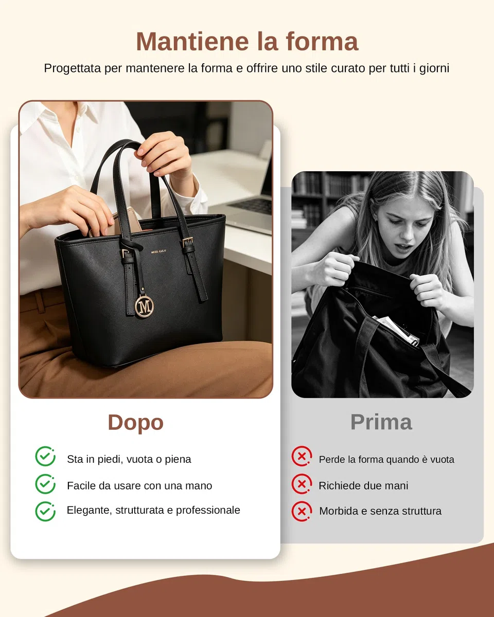 Miss Lulu Borsa Tote Donna Università Grande, Elegante Mano Bag Maniglia Regolabile, PU Pelle per Viaggi, Lavoro e Scuola