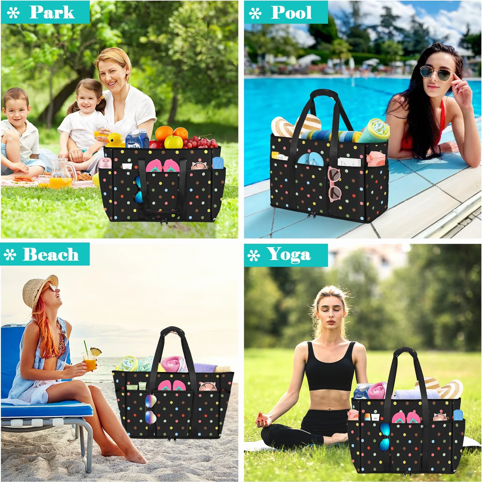 LUROON Borsa Mare Donna Grande XXL, Borsa Spiaggia Donna Famiglia Impermeabile con Zip, Borsa da Mare Beach Pieghevole Borsa Beach Tote Bag per Viaggio Spiaggia Piscina Vacanza
