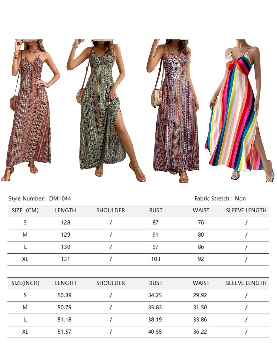 Donna Vestiti Scollo a V Elegante Senza Mance Stile Etnico Abito Bohème Casual Maxi Vestiti da Spiaggia Primavera Estate