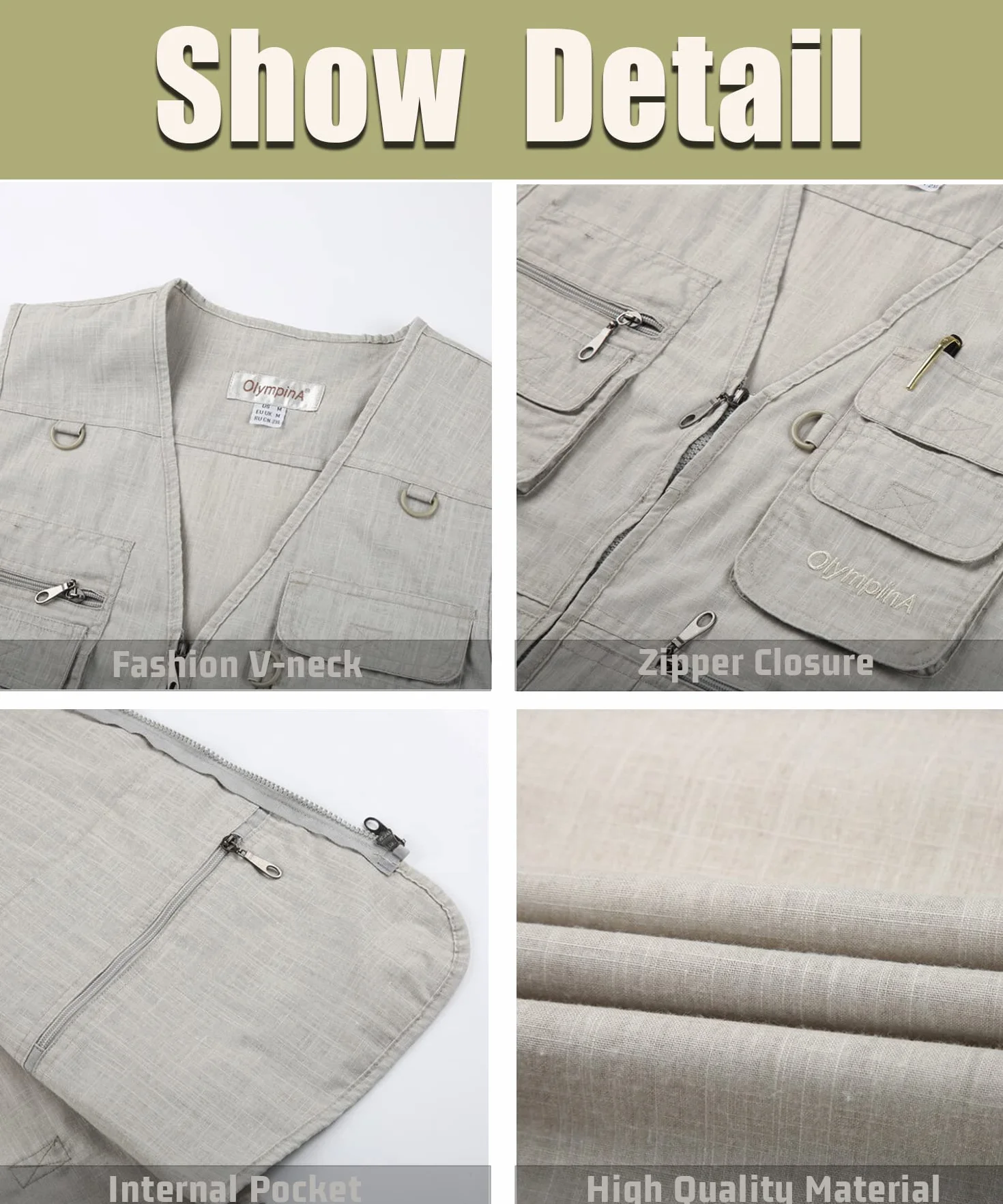 Gilet da Pesca All'aperto da Uomo Casual Multi-Tasche Panciotto Leggero Traspirante Gilet da Sport Reporter Caccia Fotografia Giacca da senza maniche da Lavoro