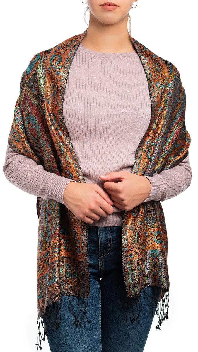 Sciarpa in 100% seta Pashmina dall'India per donna e uomo, motivo Paisley, 160 x 35 cm - fazzoletto in seta pura - molti disegni differenti