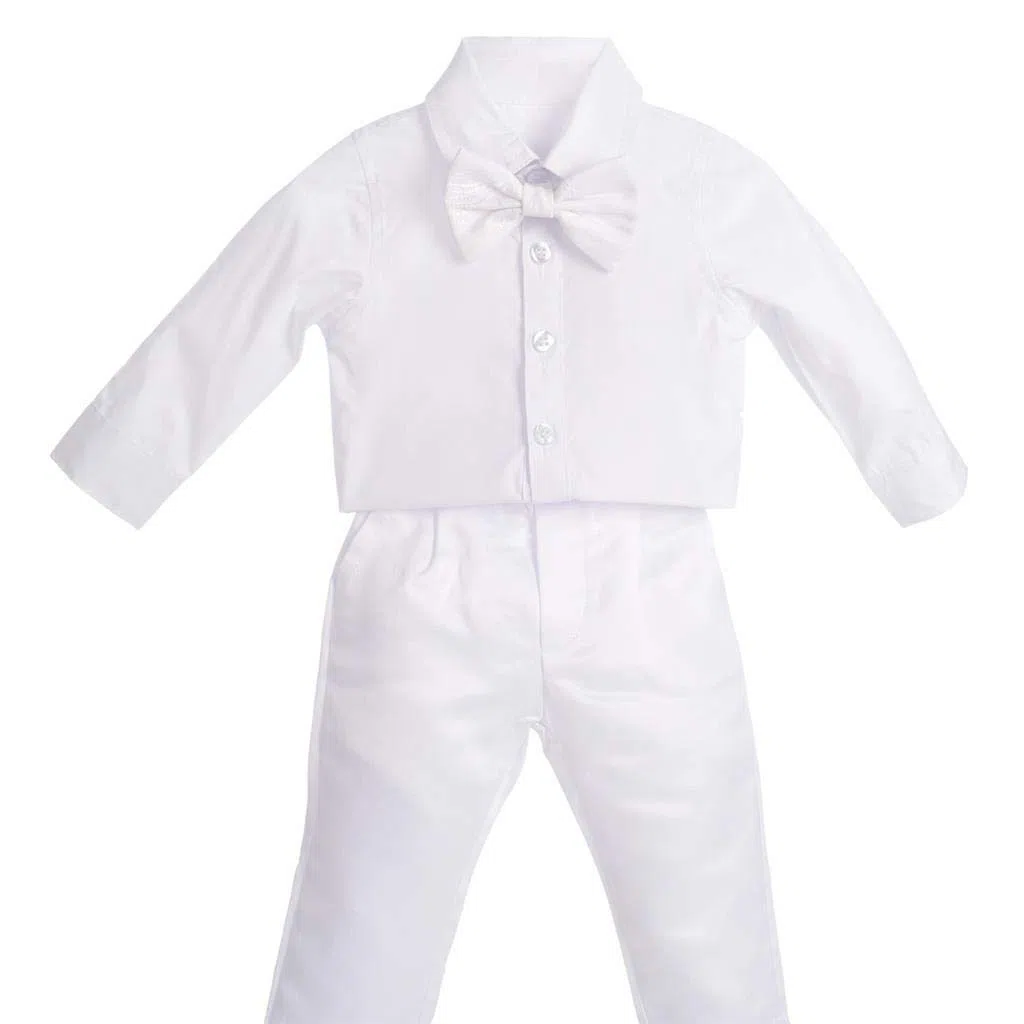 Lito Angels - Completo Abito Bianco da Battesimo per Bimbo, 5 Pezzi Set (Gilet, Camicia, Pantaloni, Papillon e Cappello), Manica Lunga, Floreale