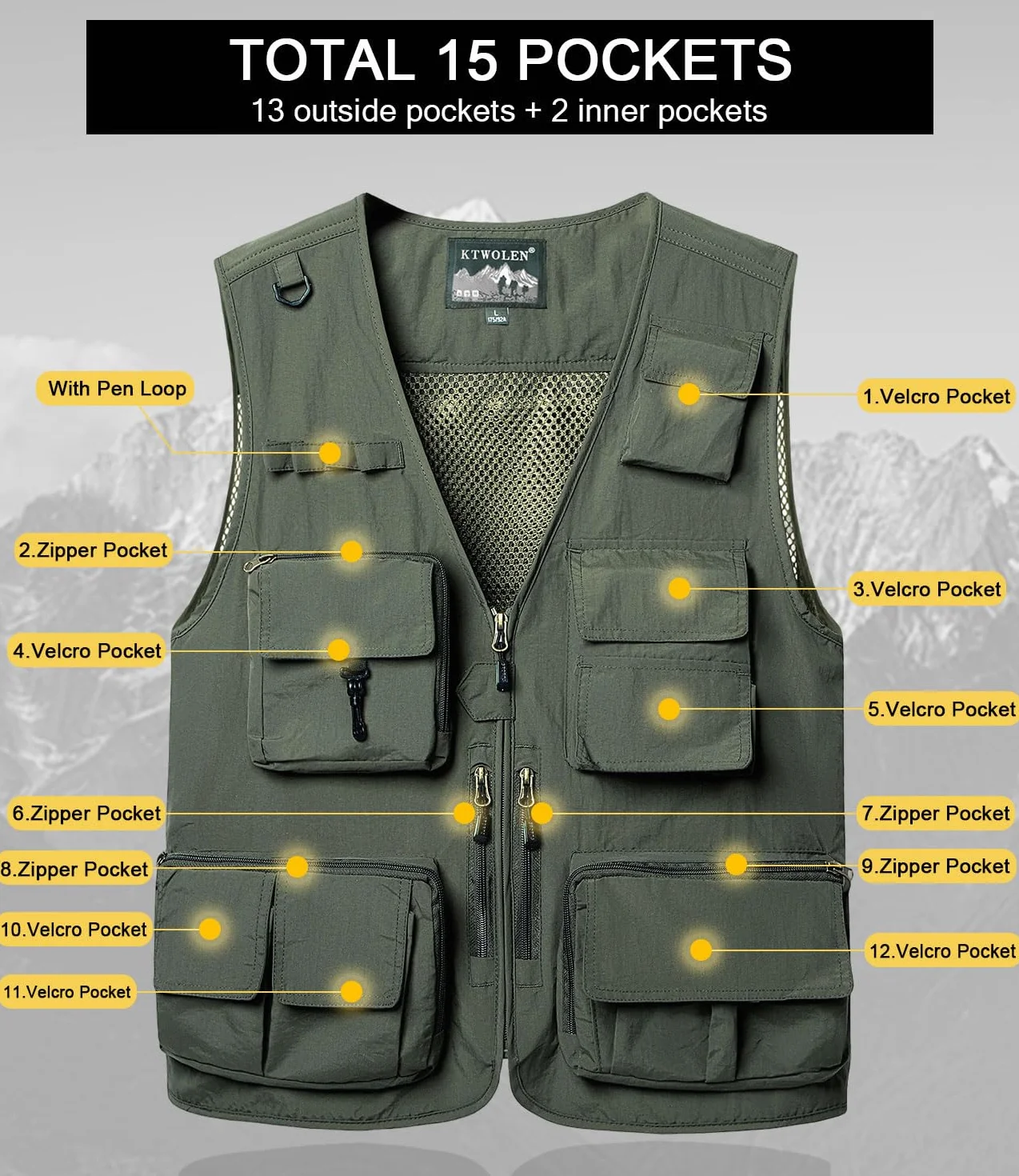 Gilet da Pesca da Uomo Leggero Traspirante Panciotto ad Asciugatura Rapida Giubbino Multi-Tasca Giacca Senza Maniche per la Fotografia di Pesca in Campeggio Escursionismo