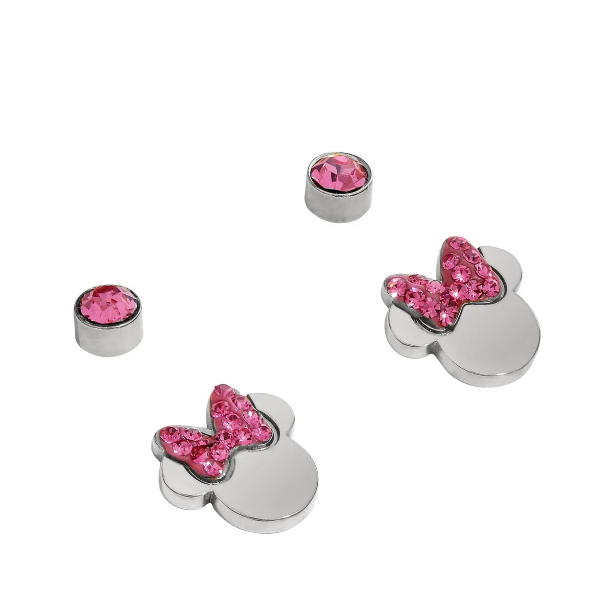 Disney Orecchini Minni Mouse, Collezione Acciaio Inossidabile, Colore Argento, UNICO, Pietre di zirconia cubica, Regalo per Ragazze e Donne