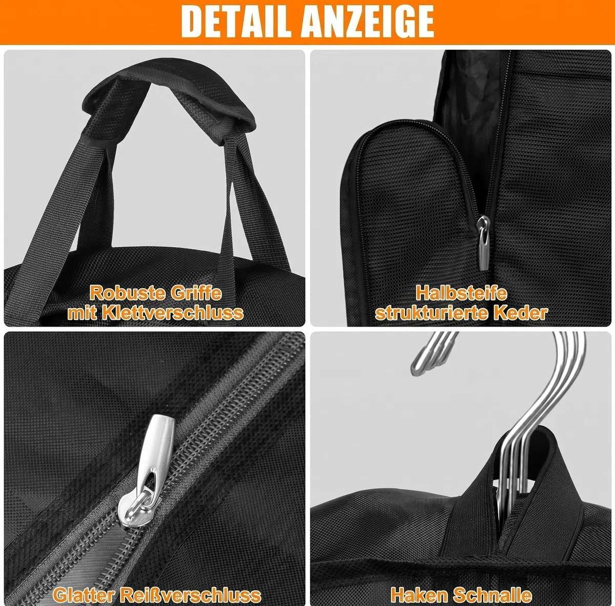 Borse per abiti pesanti da 43 pollici per viaggi, borsa impermeabile per uomini e donne con manico e grande tasca, bagaglio a mano per lavoro, volo, nero