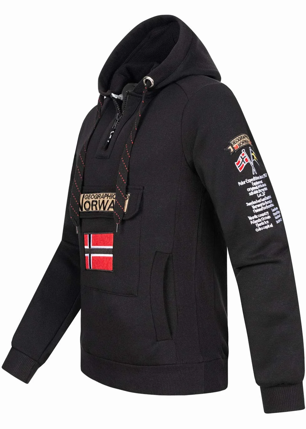 Geographical Norway GYMCLASS - Felpa con cappuccio e tasca a marsupio da uomo, con logo della marca e maniche lunghe