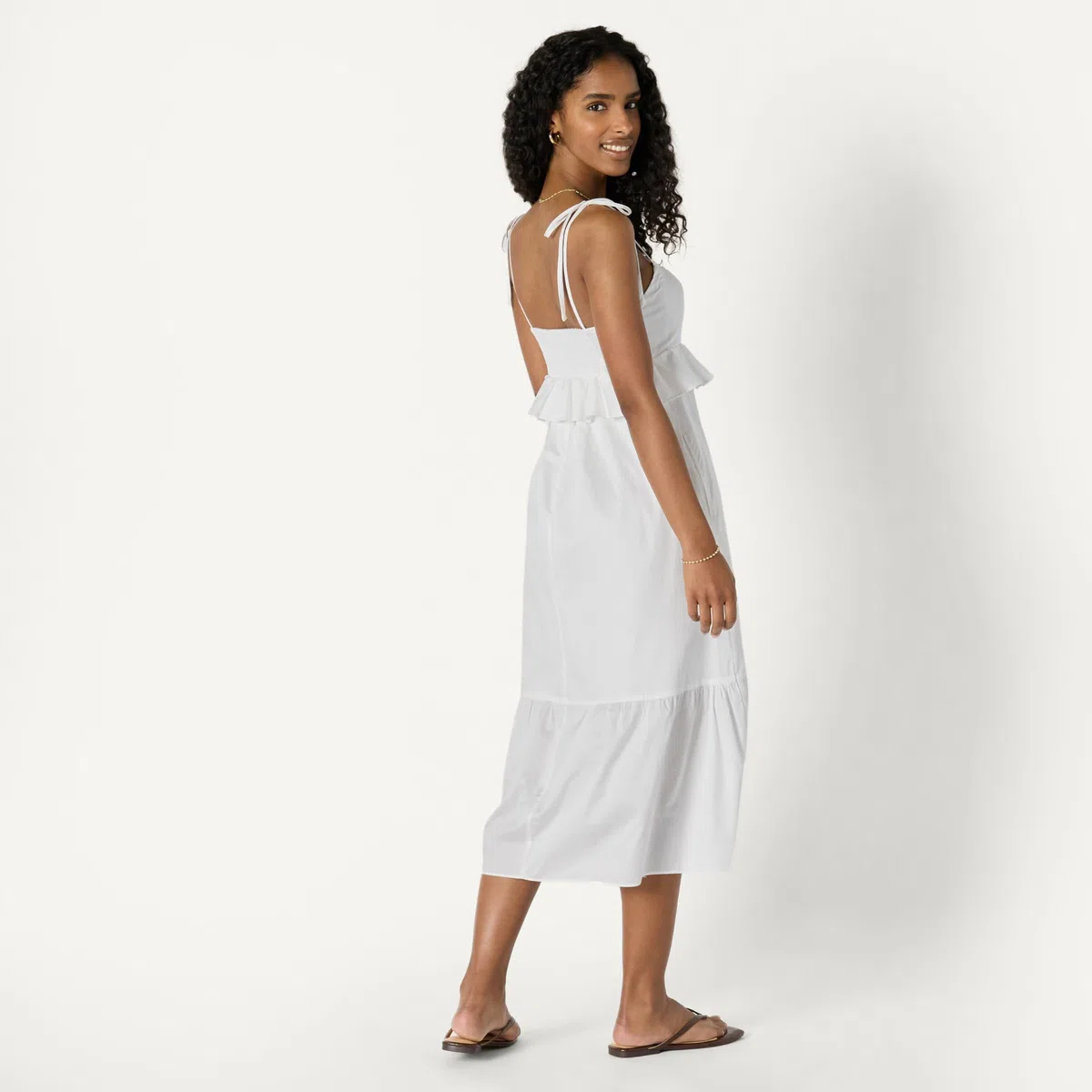 Amazon Essentials Donna Abito Midi a Trapezio con Volant in Raso di Cotone Vita Impero