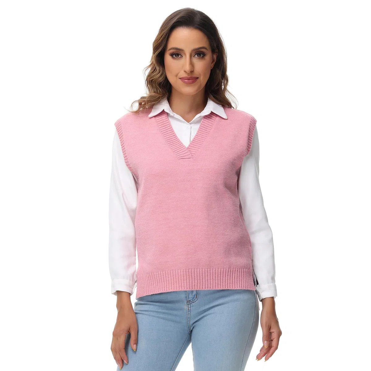 MODFUL Maglia da donna senza maniche con scollo a V, maglione grosso classico