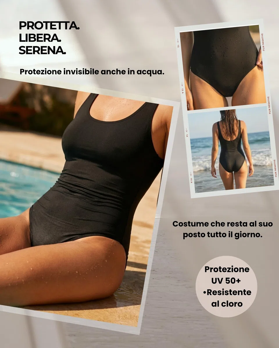 Costume da Bagno Mestruale 1 Pezzo per Donna & Ragazza | Tecnologia AquaSecure | Flusso Leggero-Medio | Anti-UV | Piscina, Mare & Nuoto | Riutilizzabile, Ecologico, Oeko-Tex