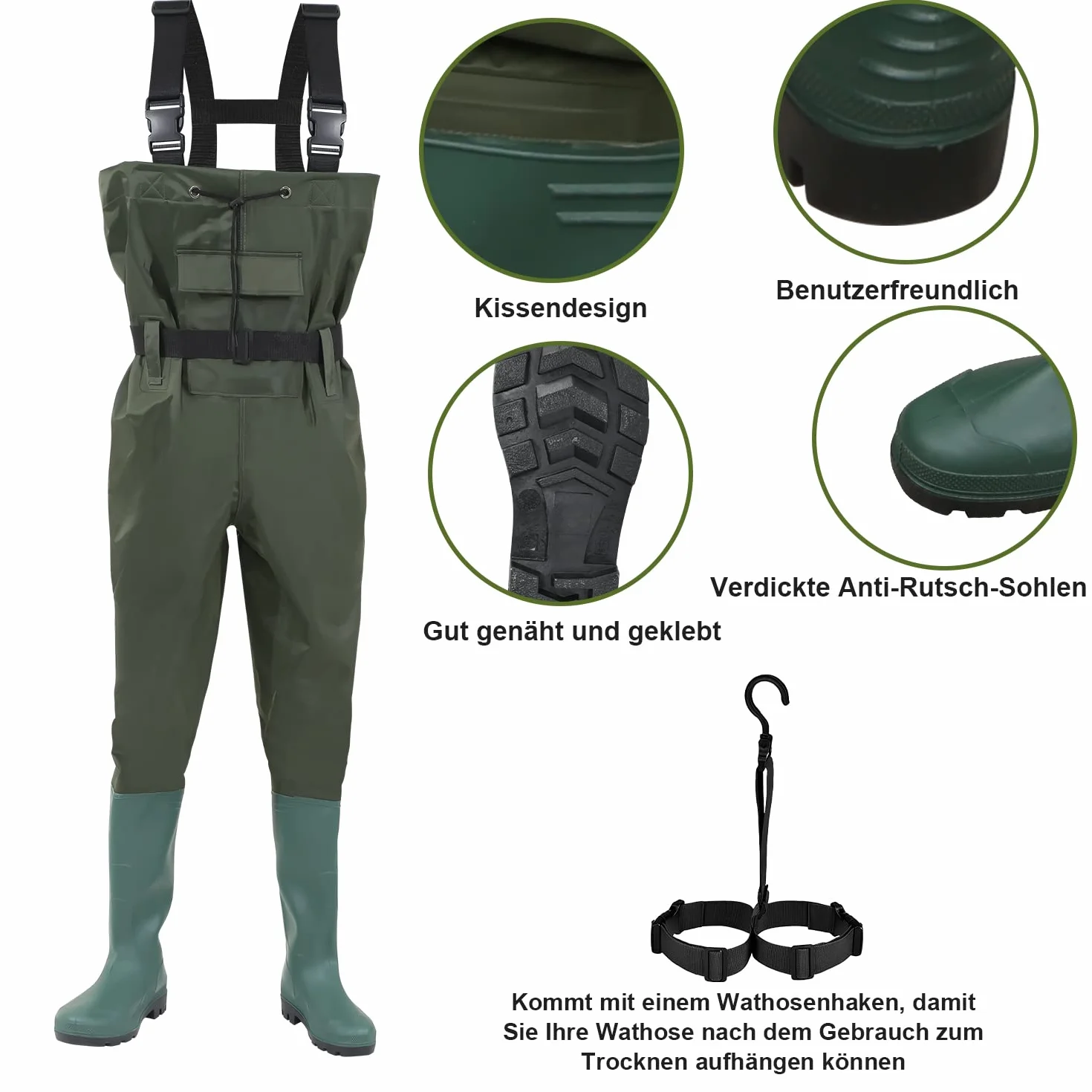 Wathose Uomo Impermeabile 70D Nylon Composite PVC Pantaloni da Pesca Pantaloni da Pesca con Stivali, Wathose Uomo Donna per cantieri, pesca, fattorie, giardini